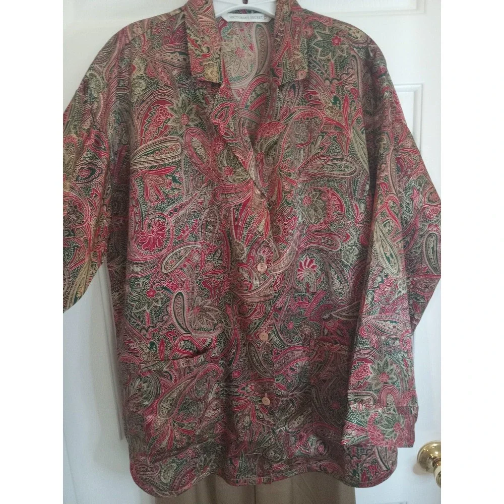 Vintage Victoria's Secret Button Down‎ Paisley Print Pajama Set Sz Med